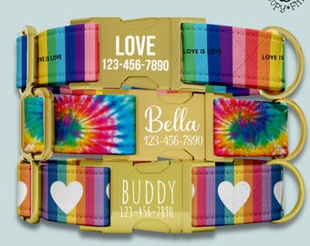 Rainbow Pride Dog Collar Personalized Engraved Gift For Dog Lover Custom Collar Leash Set Summer Colorful Dog Collars Pride Gifts FF-171