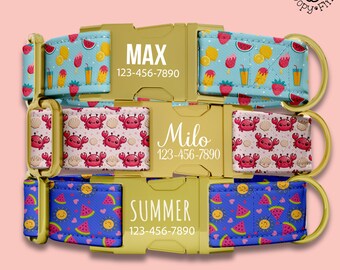 Summer Dog Collar Personalized with Engraved Name Custom Fun Dog Collar Leash Set Personalized Gift For Dog Lover Puppy Gift Idea FF-163