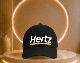 Hertz Logo Baseball Cap | Red Hat with Yellow Stripe