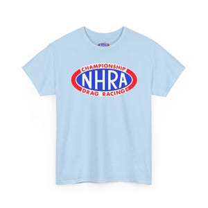 Camiseta de carreras de resistencia del campeonato NHRA / Camiseta con el logotipo de carreras Light Blue