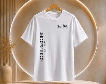 Coach Logo Tee | Horse & Carriage Chest Print, Vertical Side Logo T-Shirt