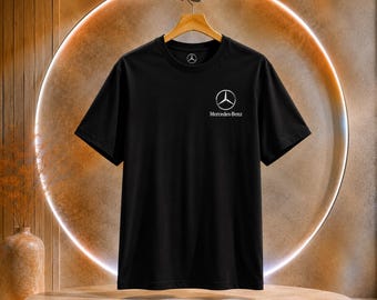Koszulka z logo Mer Benz Star | Czarny T-shirt, mały emblemat na klatce piersiowej