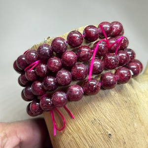 Pulsera de rubí africano natural, cuentas redondas de 9 mm, joyería elástica de 19 cm.