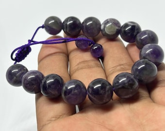 Natural Amethyst Beaded Bracelet, 12mm Gemstone, Boho Healing Jewelry