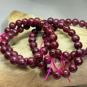 Natural African Ruby Gemstone Bracelet, 8.5MM Round Beads, 7.5 Inch Stretch Jewelry