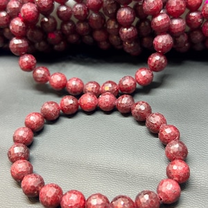 Natuurlijke robijnarmband 8,5 mm gefacetteerde diamantgeslepen edelsteen, geboortesteen juli, 7,5 inch