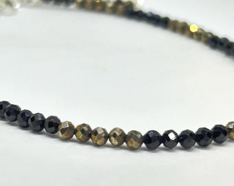 Diamond Cut Pyrite & Black Tourmaline Anklet | Sterling Silver Gemstone Jewelry