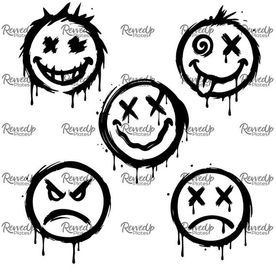 Graffiti Smiley Bundle | Dripping Emoji SVG Set | Punk Street Art