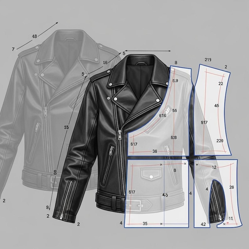 High Street Leather Jacket Pattern PDF | Unisex Biker Moto Sewing ...