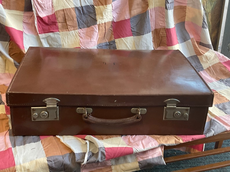 Vintage Leather Suitcase Weekend Small Case 1950s image 3