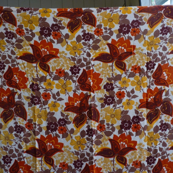 Vintage Bark Cloth Cotton Fabric Floral Orange Yellow