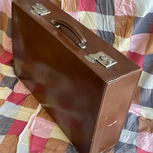Vintage Leather Suitcase Weekend Small Case 1950s image 1