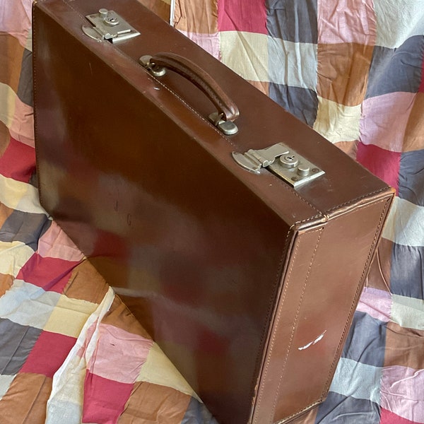 Vintage Leather Suitcase Weekend Small Case 1950s