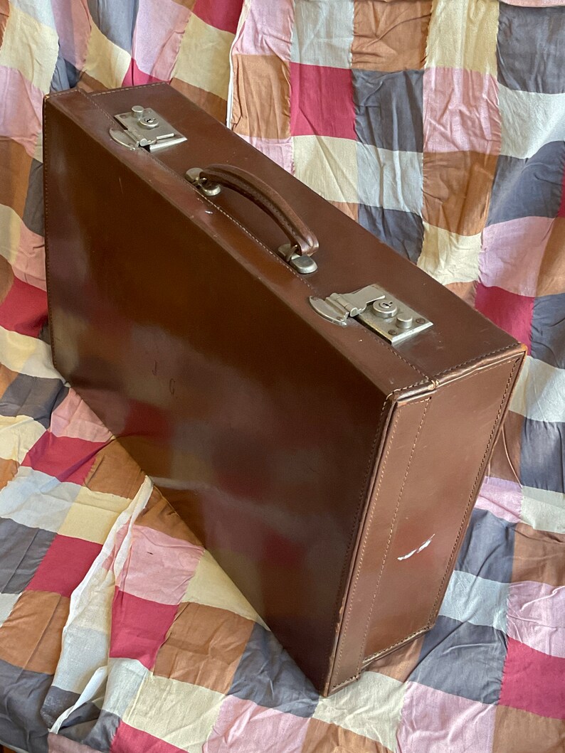 Vintage Leather Suitcase Weekend Small Case 1950s image 1