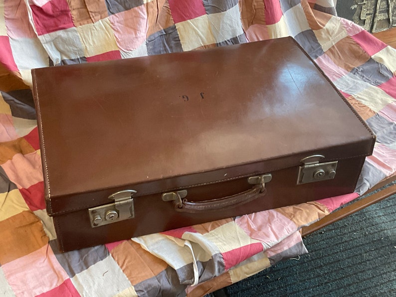 Vintage Leather Suitcase Weekend Small Case 1950s image 2