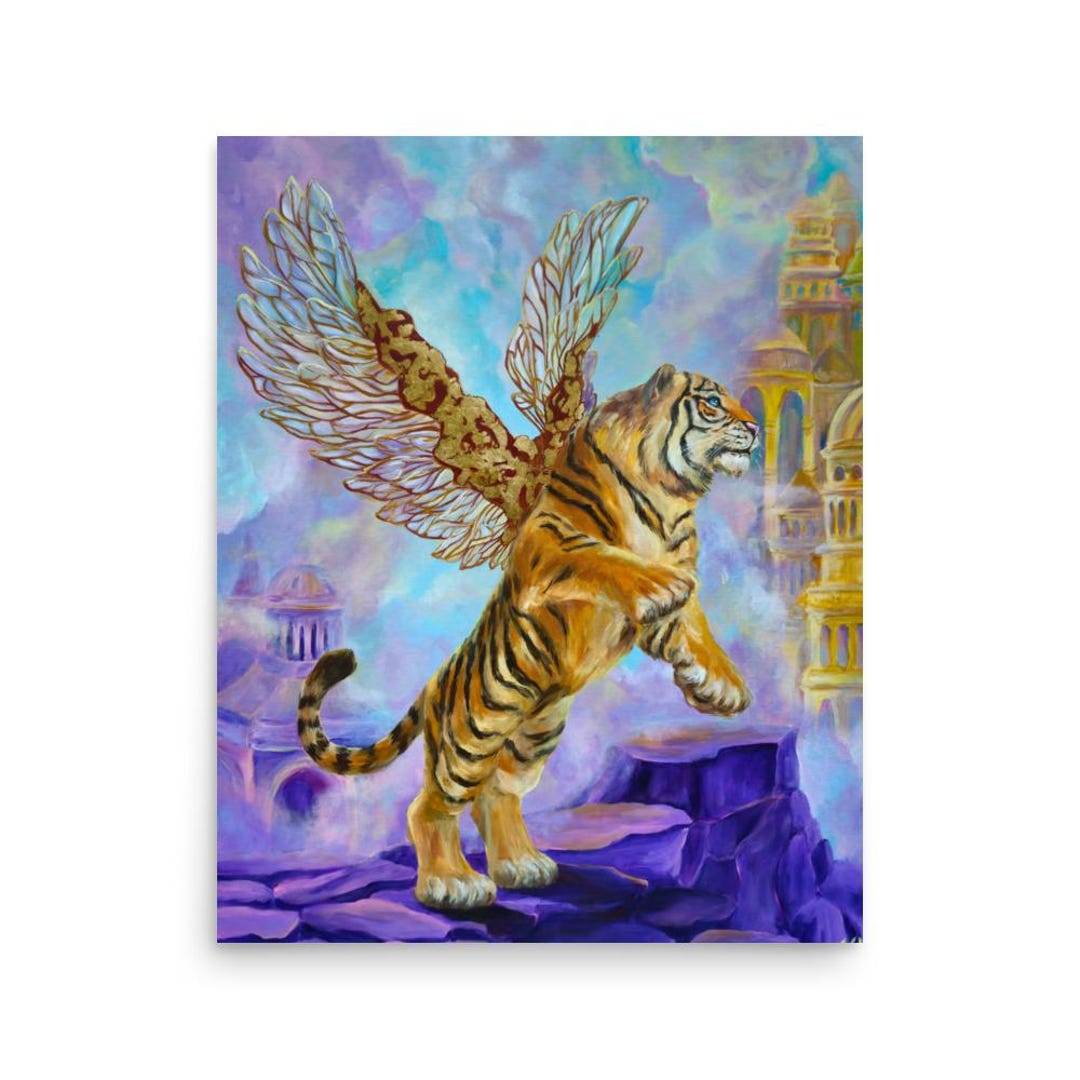 Celestial Tiger Art Print, Winged Fantasy Poster, Mythical Animal Gift ...