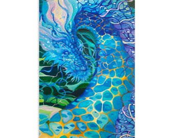 Standard Postcard Dragon of the Tides Art Card, Blue Ocean Dragon Postcard, Mythical Water Dragon Gift