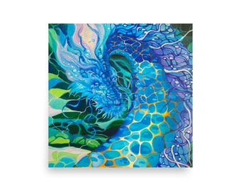 Poster Dragon of the Tides Art Print, Blue Ocean Dragon Poster, Mythical Water Dragon Gift
