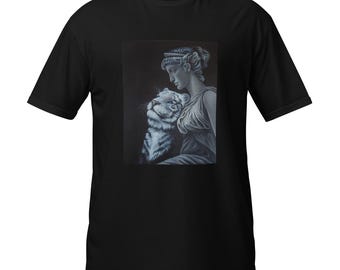 Unisex Artemis White Tiger T-Shirt, Moon Goddess Painting, Ancient Mythology Gift