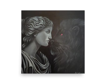 Poster Persephone Black Lion Art Print, Greek Goddess Mythology Poster, Dark Fantasy Gift