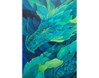 Standard Postcard Dragon of the Aurora Art Card, Teal Fantasy Dragon Postcard, Mythical Dragon Gift