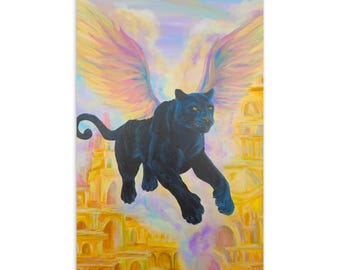 Panthera Aurora Postcard, Colorful Fantasy Art Card, Mythical Animal Gift