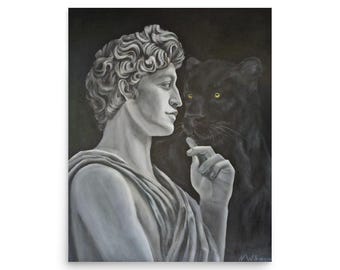 Dionysus Black Panther Art Print, Greek God Fantasy Poster, Ancient Mythology Gift