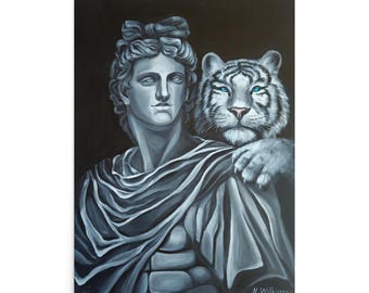 Apollo and White Tiger Acrylic Painting Print – Whimsical Fantasy Art