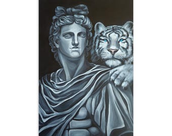 Apollo White Tiger Art Card, Greek God Mythology Postcard, Ancient Greece Gift