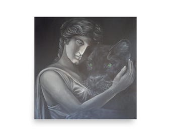 Aphrodite Black Panther Art Print, Dark Goddess Fantasy Poster, Greek Mythology Gift