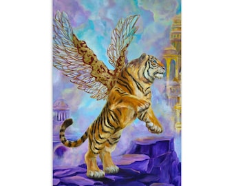 Celestial Tiger Postcard, Colorful Fantasy Art Card, Mythical Animal Gift