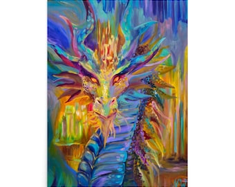 The Dreamkeeper Art Print, Rainbow Dragon Fantasy Poster, Colorful Dragon Gift
