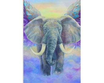 Where Silence Has Wings Postcard, Colorful Fantasy Art Card, Elephant Lover Gift