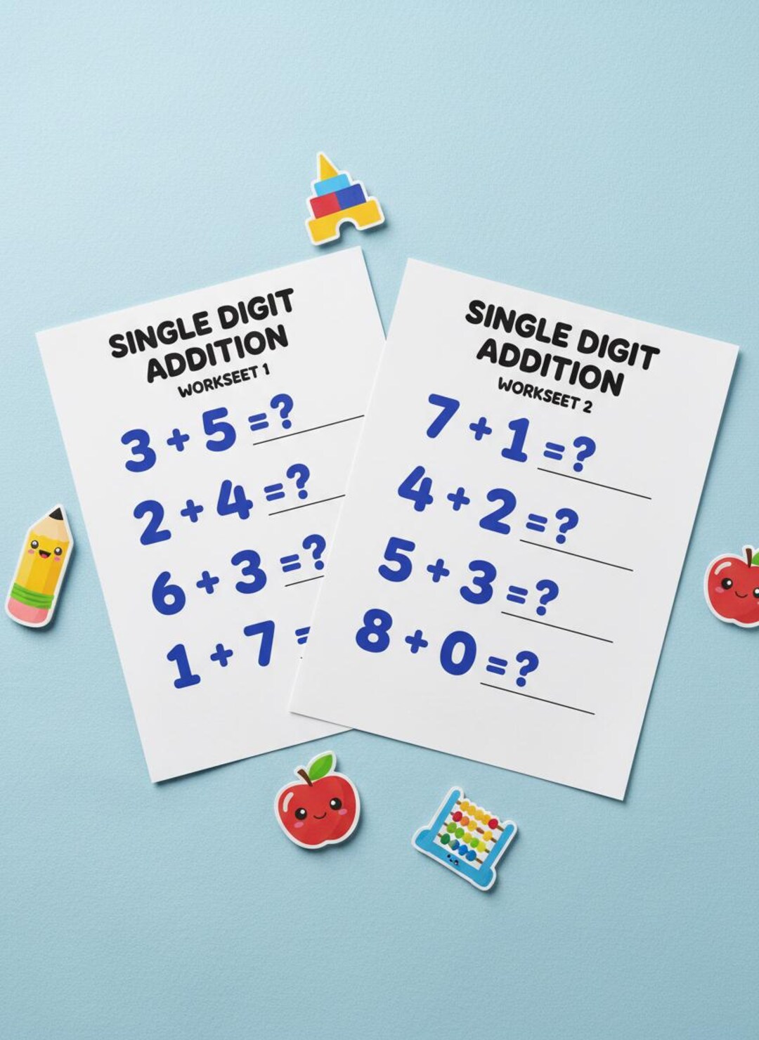 Single Digit Addition Worksheet • 4 Page Kid-friendly Math Problems ...