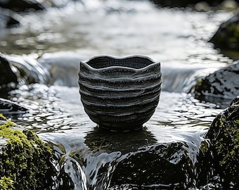 Hand Carved Moraine Stone Tea Cup | Japandi Wabi-Sabi Organic Zen Decor |Primitive Decor