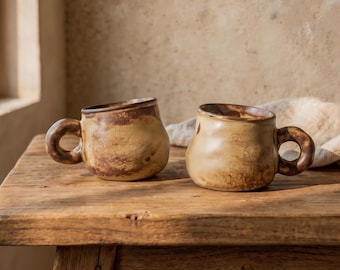 Handmade Distorted Ceramic Mug | Japandi WabiSabi Organic Coffee Cup | Minimalist Coffee Set