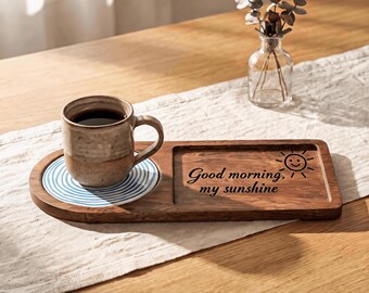 Personalized Solid Wood Tray with Diatomite Coasters | Custom Engraved Desktop Storage Decor | Summer Gift
