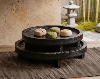 Wabi Sabi Carbonized Wood Fruit Tray | Japandi Organic Serving Plate | Rustic Decor