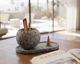 Handmade Lava Rock Incense Holder Set | Zen Home Decor | Japandi WabiSabi Style