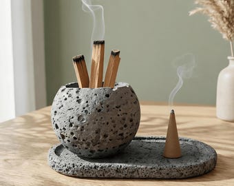 Handgemachte Lava Rock Räucherstäbchenhalter Set | Zen Wohnkultur | Japandi WabiSabi Stil