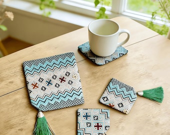 Handmade Brocade Southeast Asian Coaster | Natural Cotton Pad | Ethnic Home Decor | Gift for Mom