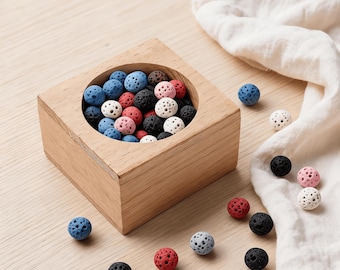Handmade Colored Lava Rock Diffuser Beads with Beech Box | Chakra Aromatherapy Decor