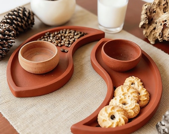 Handmade Unglazed Terracotta Tea Tray | Ying-Yang Shape | Artisan Tableware