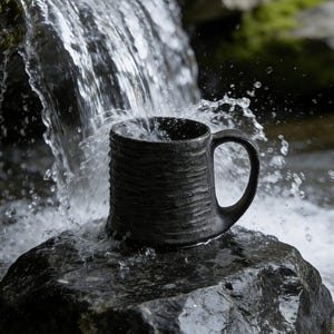 Hand Carved Moraine Stone Mug | Unique Organic Coffee Cup | Customizable Engraving | Gift for Dad