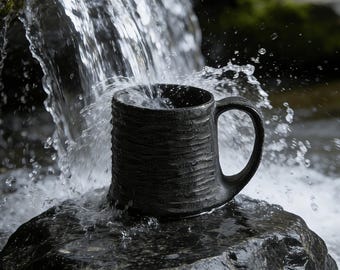 Hand Carved Moraine Stone Mug | Organic Coffee Cup | Primitive Stoneware Drinkware