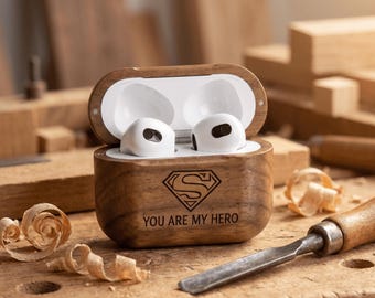 Custom Engraved Walnut AirPods Case | Eco-Friendly Tech Accessory, Wireless Charging Compatible