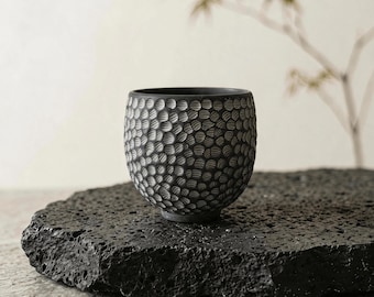 Handmade Ancient Moraine Stone Wellness Teacup | Japandi Wabi-Sabi Organic Zen Decor |  Primitive Decor