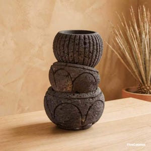 Handmade Lava Rock Planter Set with Artistic Patterns| Natural Succulent Pot | Wabi-Sabi Decor