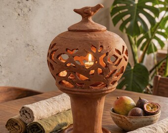 Handmade Unglazed Clay Candle Holder – Minimalist Eco-Friendly Decor for Home & Garden, Artisan Gift