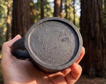 Jimothy The Raccoon Hand Carved Moraine Rock Mug, Seattle Jimothy Fan Art, Personalized Halloween Gift